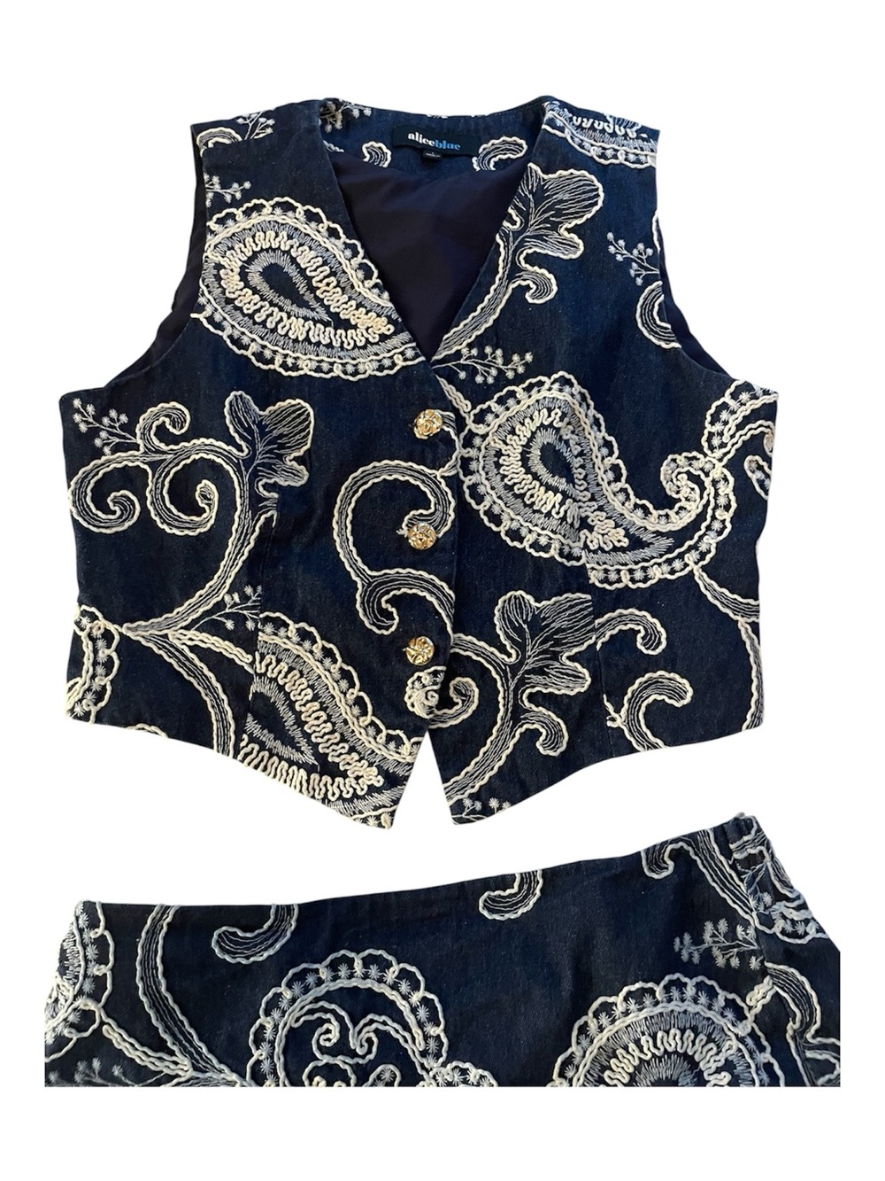 Alice Blue Retro Style Paisely Embellished Skort Vest 2PC Set - Picture 5 of 6